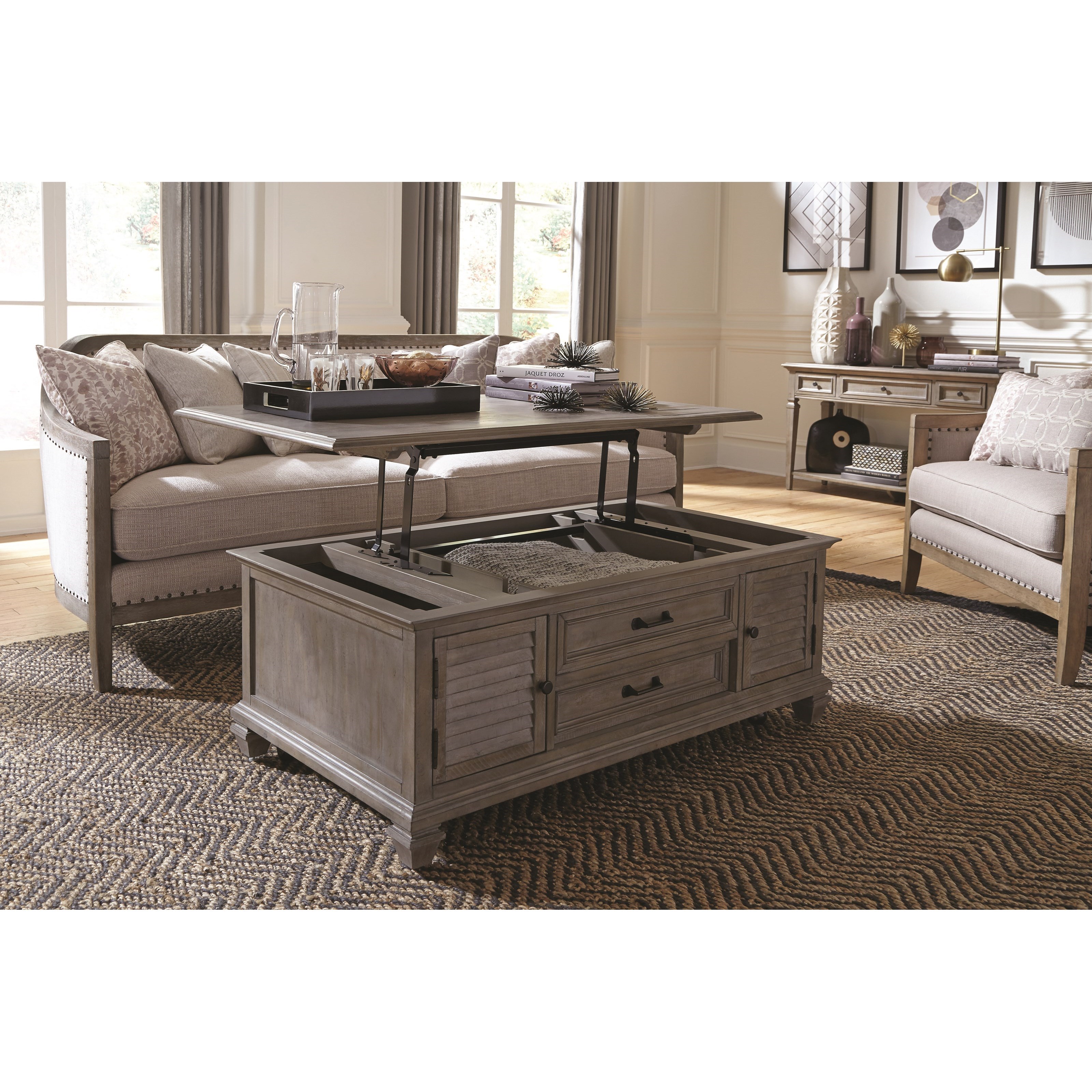 Magnussen Home Lancaster Rustic Lift Top Cocktail Table with Adjustable